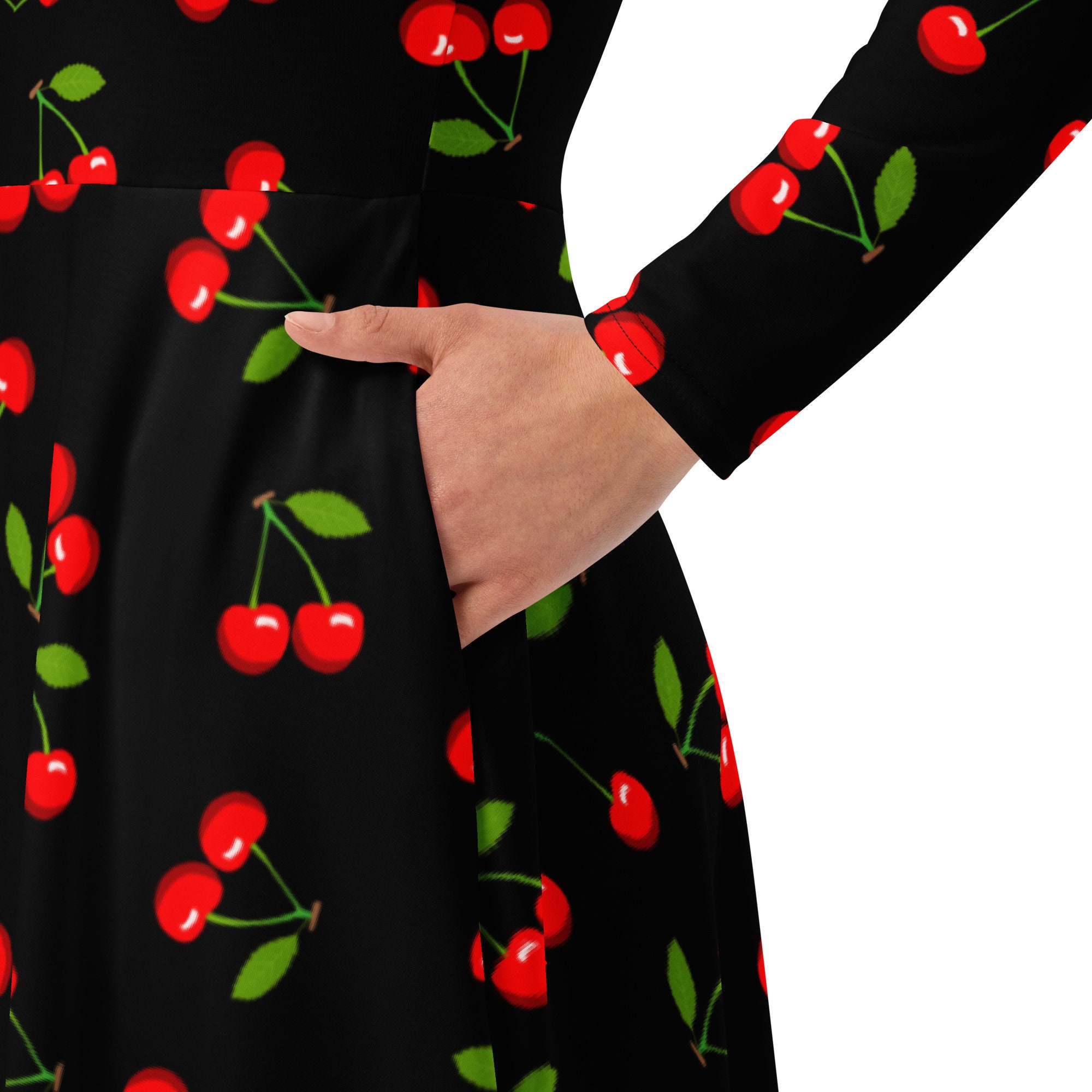 Black Cherry, Cherry Bomb Long Sleeve Midi Dress, Midi Dress Pattern, Midi Dress Formal, Cocktail Dress, Girlfriend Gift, Prom Midi Dress