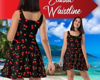 Black Cherry Skater Dress, Summer Dress Women, Girlfriend Gift, Wedding Dress, Cute Summer Dress,  Cocktail Dress, Vintage Dress, Sexy Dress