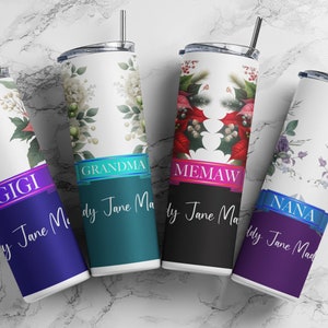 Vaso floral personalizado para abuela de 20 oz, regalo de vaso personalizado para el día de la madre, vaso para abuela con nombre de niños, copa de flores para regalo de cumpleaños