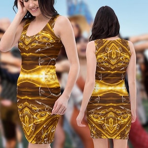 Broken Gold Bodycon Dress, Costumes For Women,Futuristic Clothing,Rave Costume For Women,Festival Costumes Women, Womens Rave Bodysuit