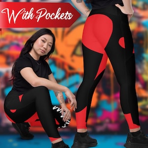 Leggings máximas com bolsos, leggings vermelhas e pretas, leggings gráficas, leggings musculares, leggings estampadas, leggings atléticas, leggings de ginástica
