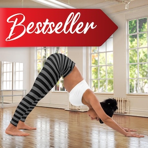 Schwarz und Grau gestreifte Yoga Leggings, Ringle Leggings, Zirkus Leggings, Gestreifte Leggings, Akrobatik, Acroyoga, schwarze und graue Leggings