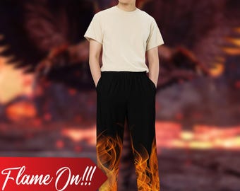 Pants On Fire Wide-Leg Pants, Jin Kazama Pants, Flames Pants, Racing Flames, Fire Pants, Inferno Pants, Hot Pants, Liar Pants on Fire