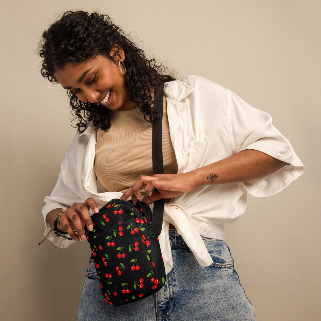 Grey Studded Cross Body Bag - Cherry