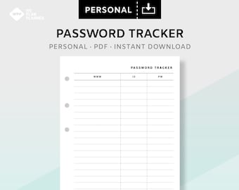 Personal Password Tracker on 1 Page Printable Planner Inserts Page | Password Keeper Personal PDF