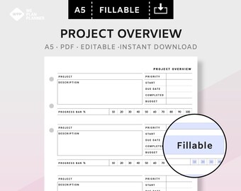 Work Project Overview Management Planner for Business |Goal Productivity Plan Sheets | Schedule Planner Printable | A5 PDF