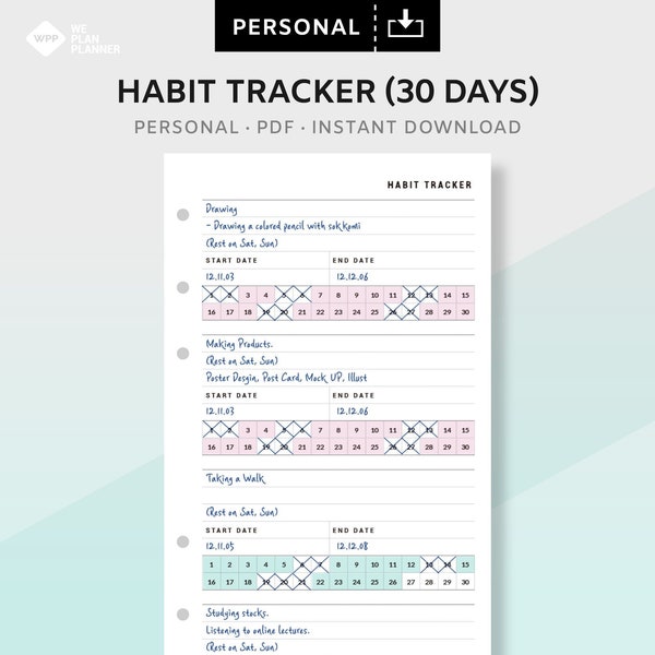 30 Days Challenge Printable Personal Planner Inserts | Habit Tracker | Routine Builder Tracker Template Instants Download