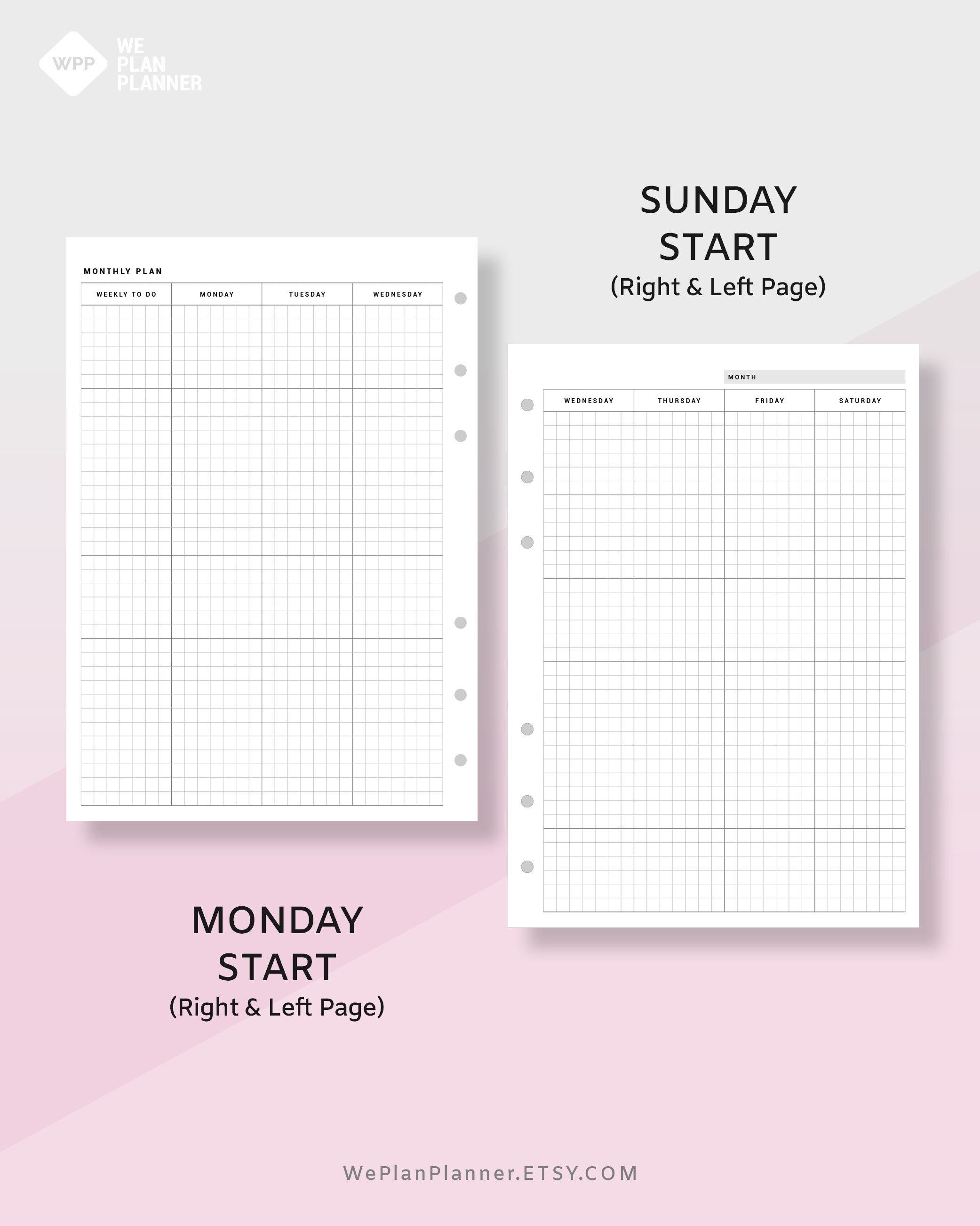 Monthly Schedule Planner Printable on Two Pages | Sunday & Monday Start ...