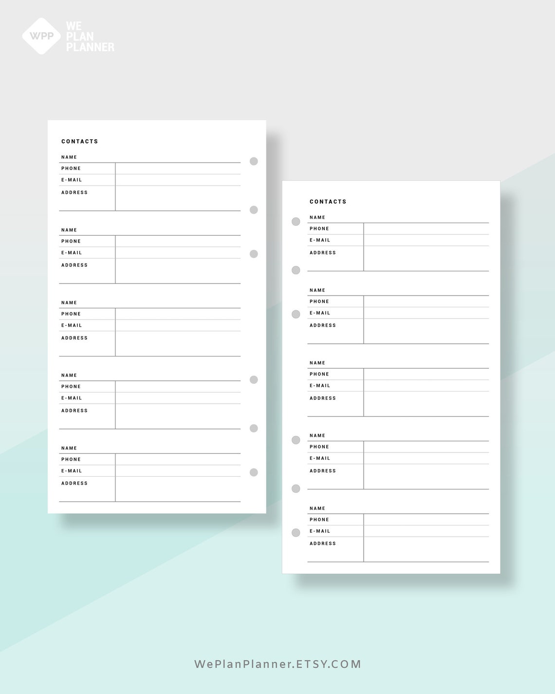 Contacts List Address Book Inserts Printable Planner Etsy