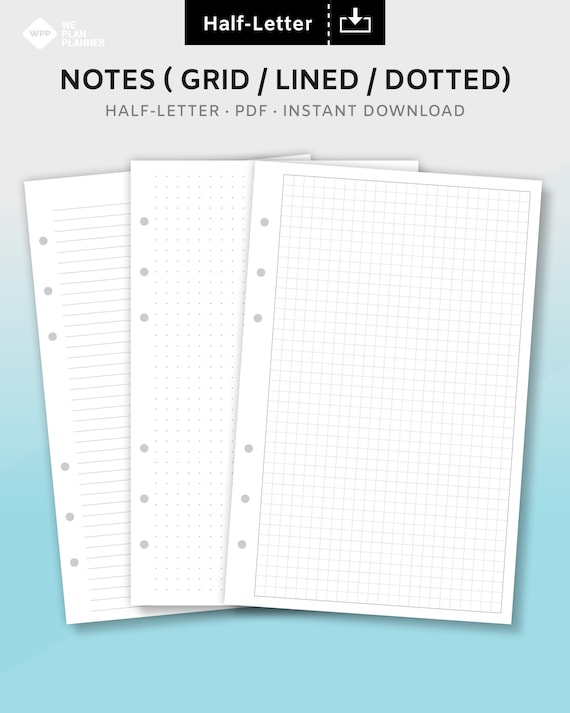 grid dotted lined paper printable planner inserts study note etsy