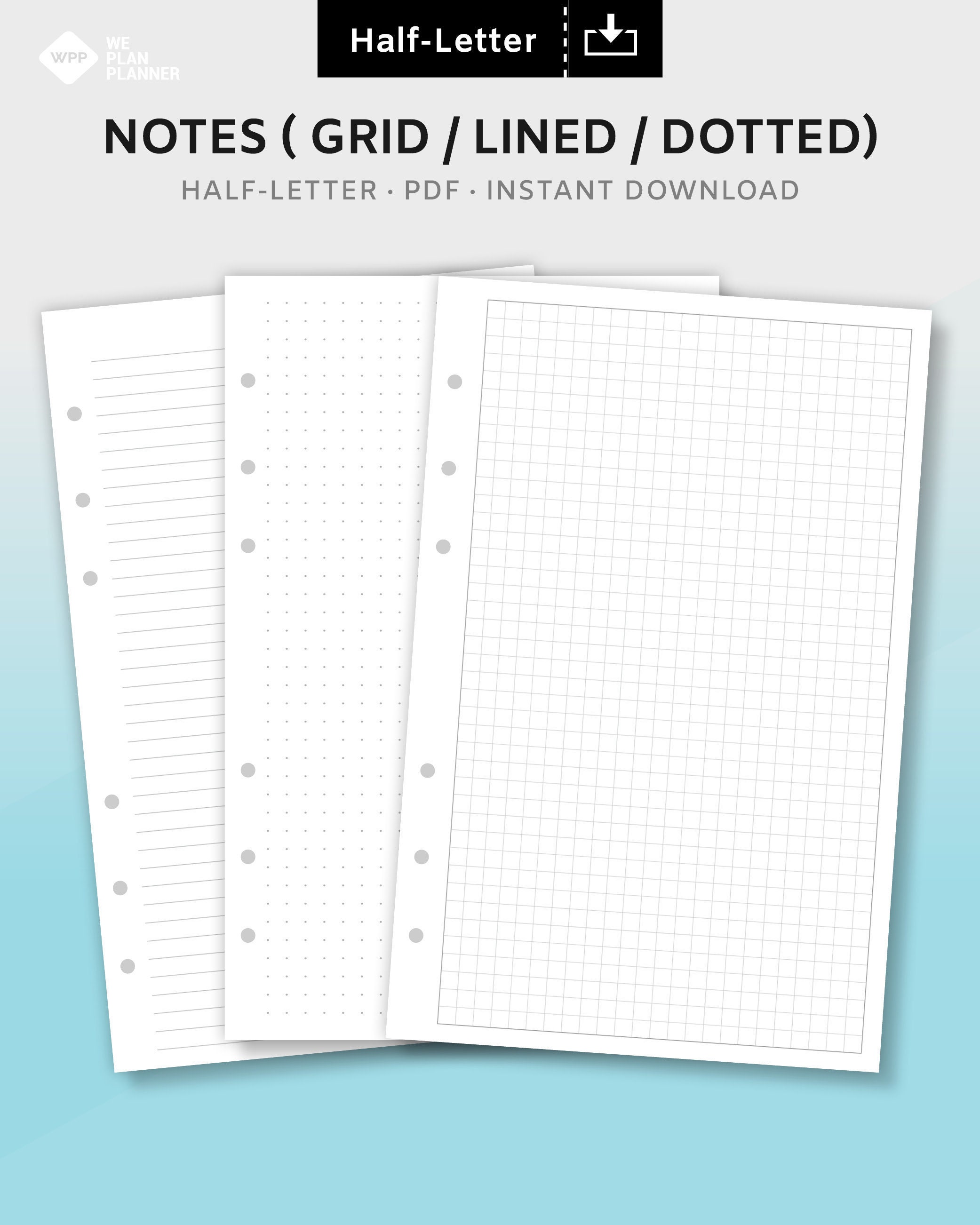 Grid Dotted Lined Paper Printable Planner Inserts Study Note Template ...