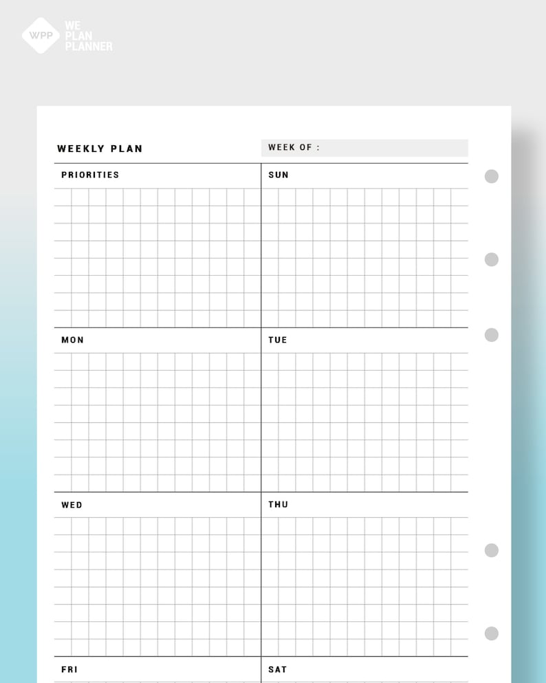 Week on One Page Printable Printable Weekly Planner Agenda - Etsy