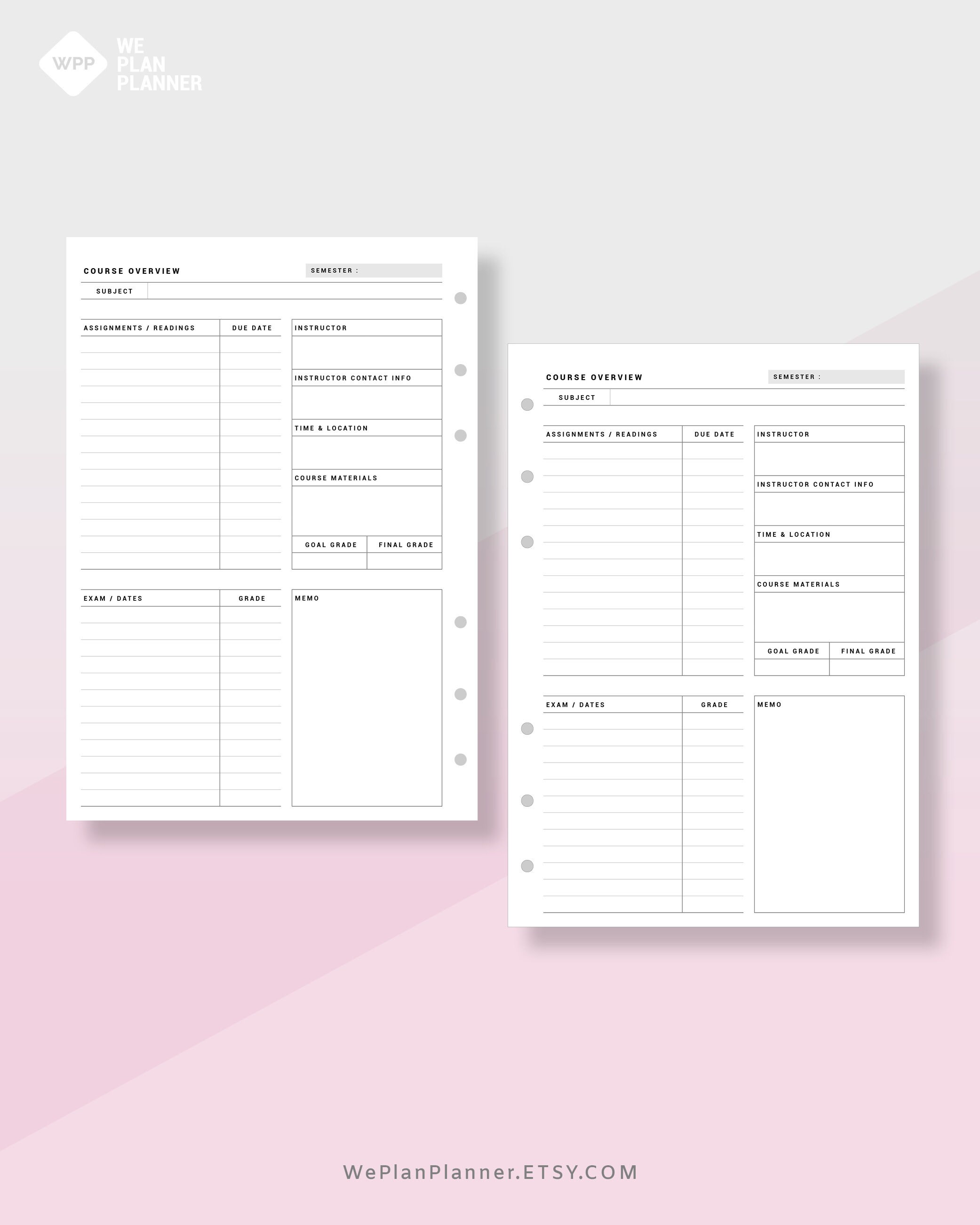 Course Overview College Student Planner Subject Overview - Etsy