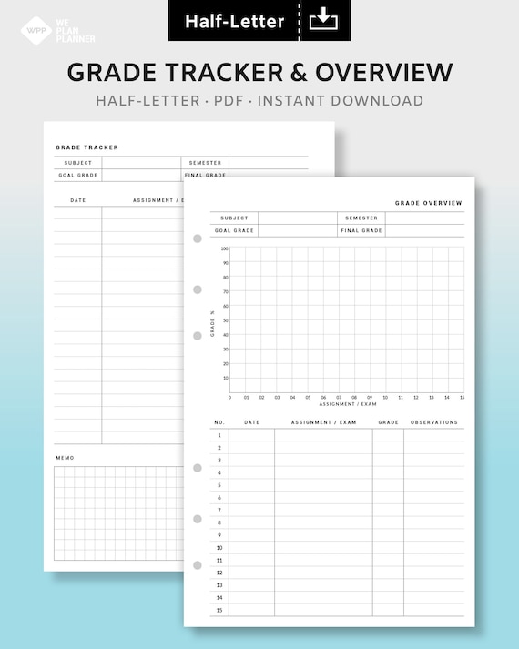 Grade Tracker Grade Overview College Student Planner Study - Etsy