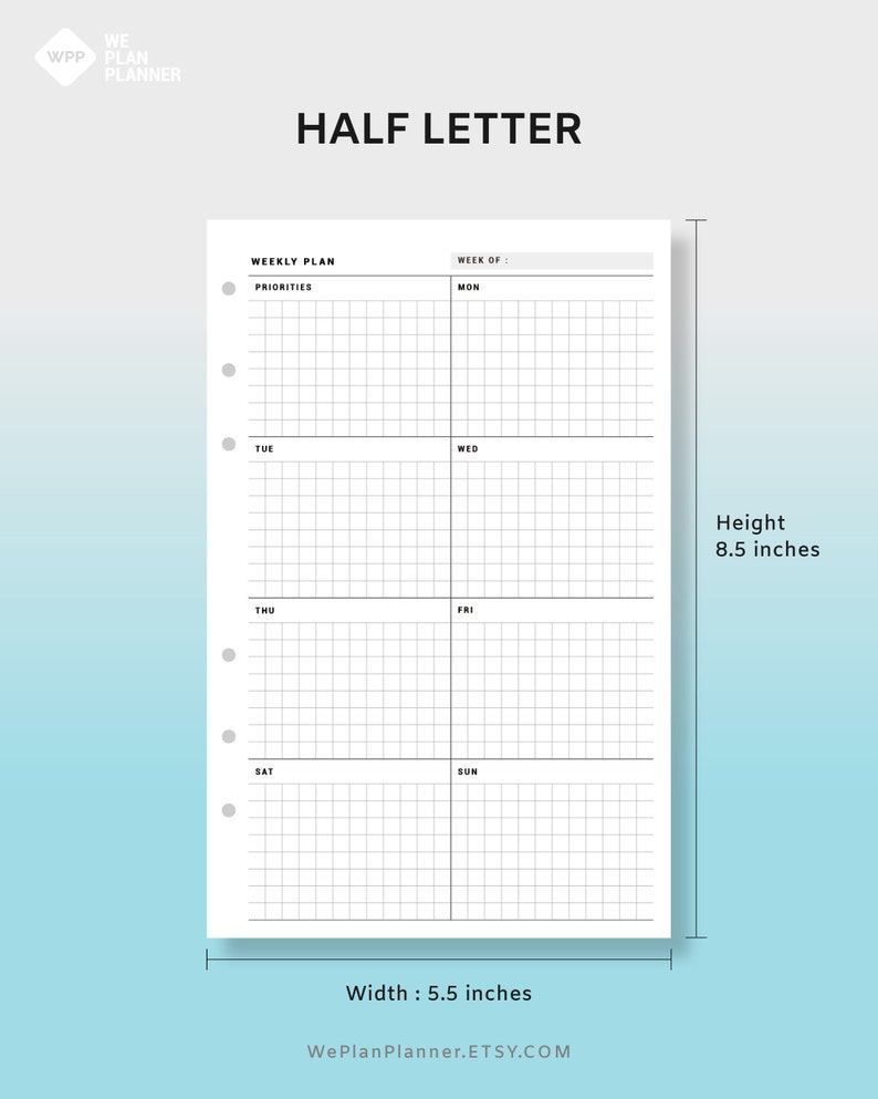 Week on One Page Printable Printable Weekly Planner Agenda - Etsy