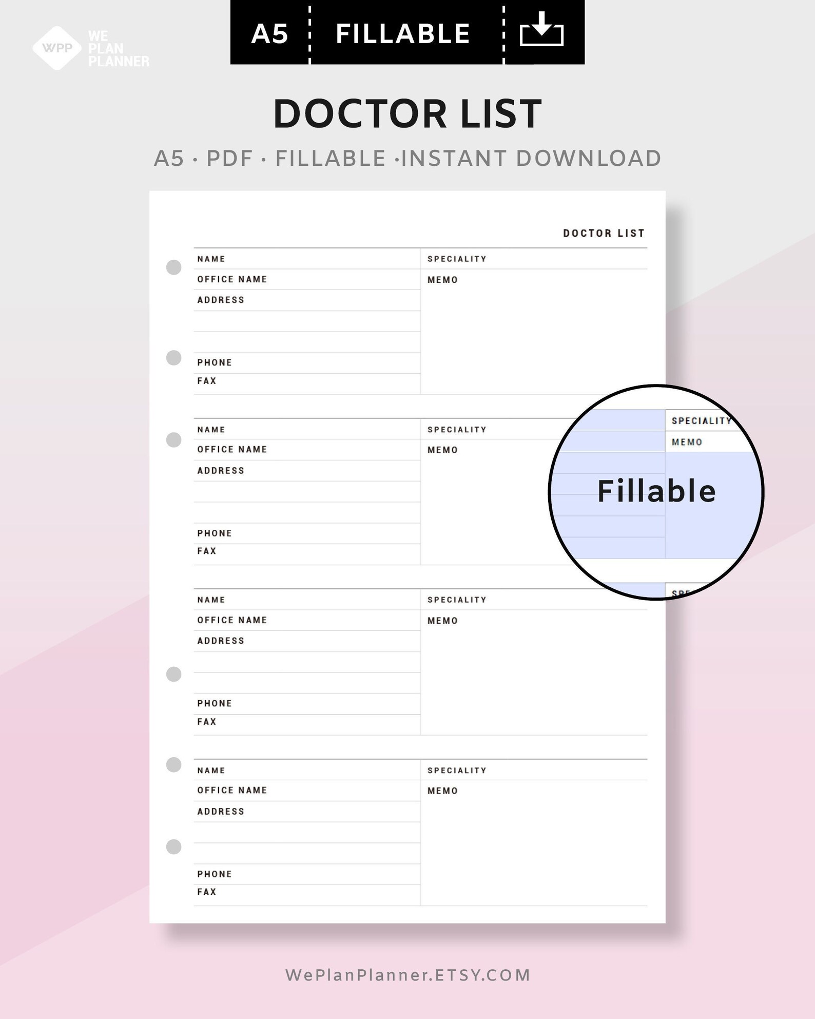 Doctor Contacts List | Address Book Inserts Printable Planner ...
