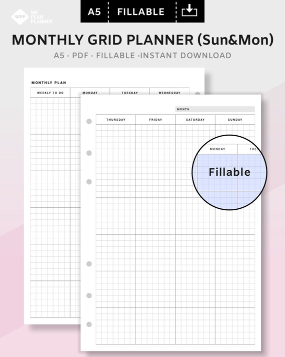 Monthly Schedule Planner Printable on Two Pages Sunday & | Etsy