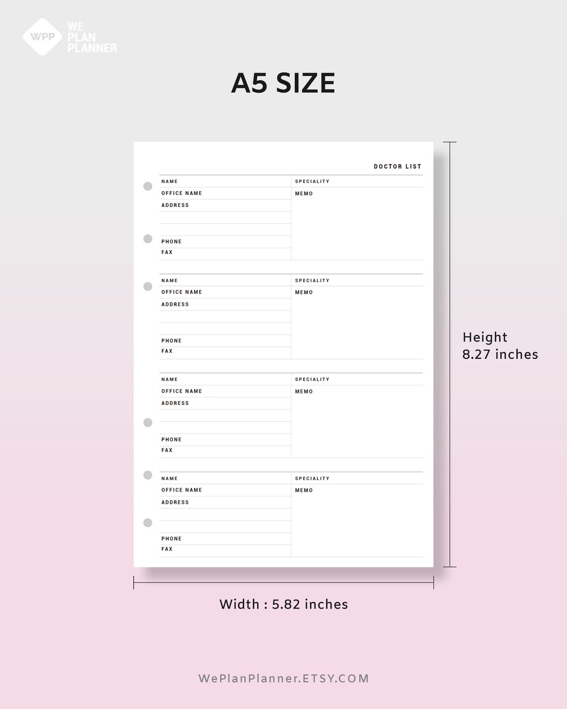 Doctor Contacts List Address Book Inserts Printable Planner Fillable ...