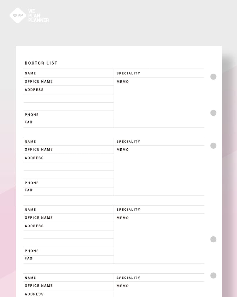 Sample Patient Directory.pdf Doctor Contacts List | Address Book Inserts Printable Planner ...