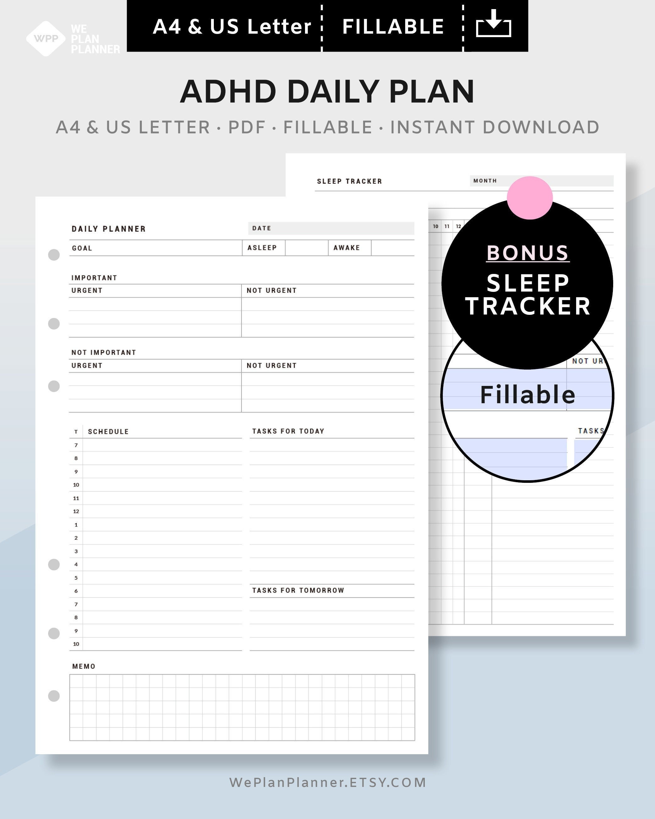 ADHD Planner Printable ADHD Daily Task Plan Sleep Tracker Etsy Australia