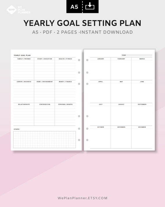 Yearly Goal Planner Goal Setting Life Goal Month Goal Annual Goal Plan Goal Action Plan Productivity Goal Plan Template A5 PDF - Etsy