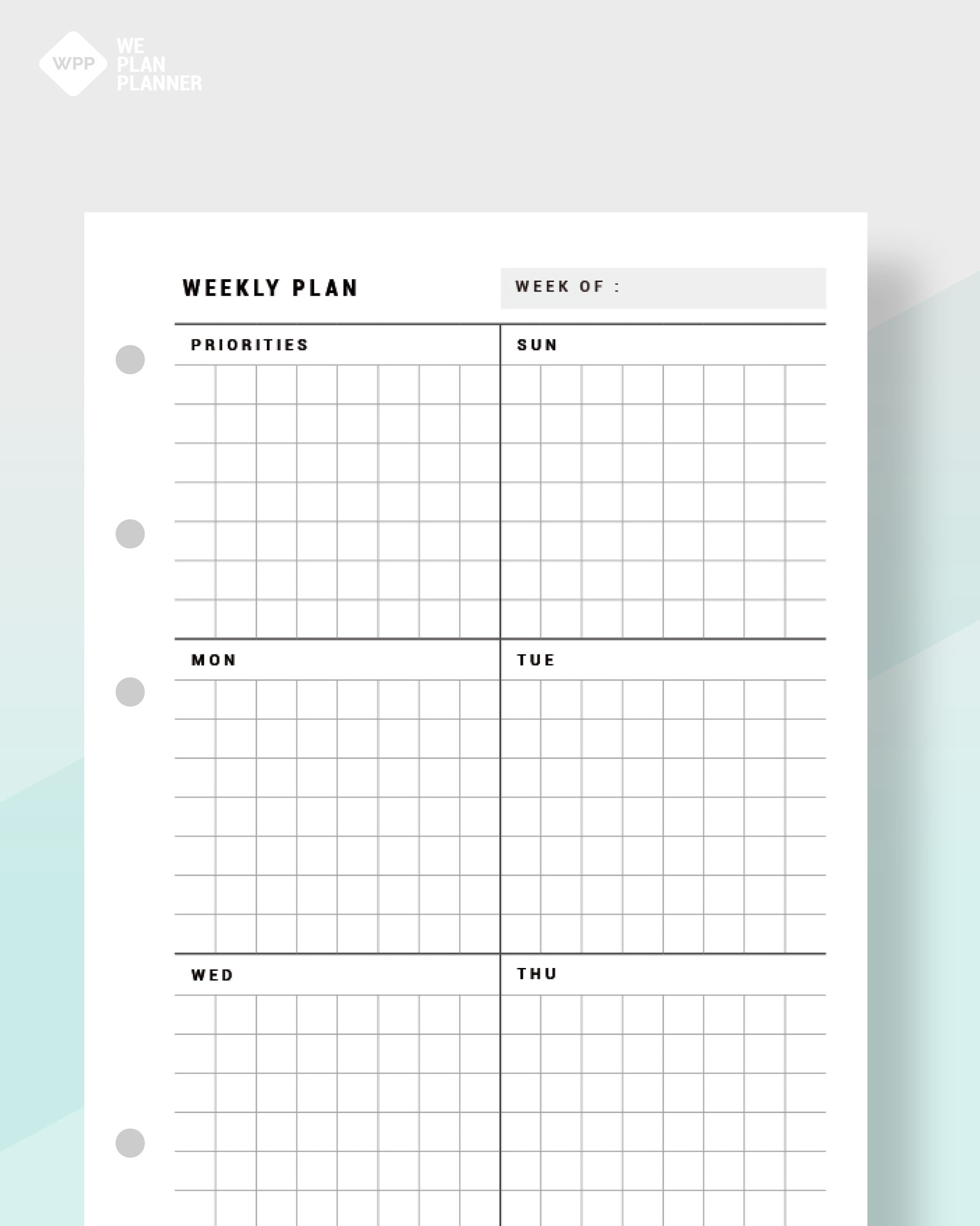 Week on One Page Printable Printable Weekly Planner Agenda Grid Weekly ...