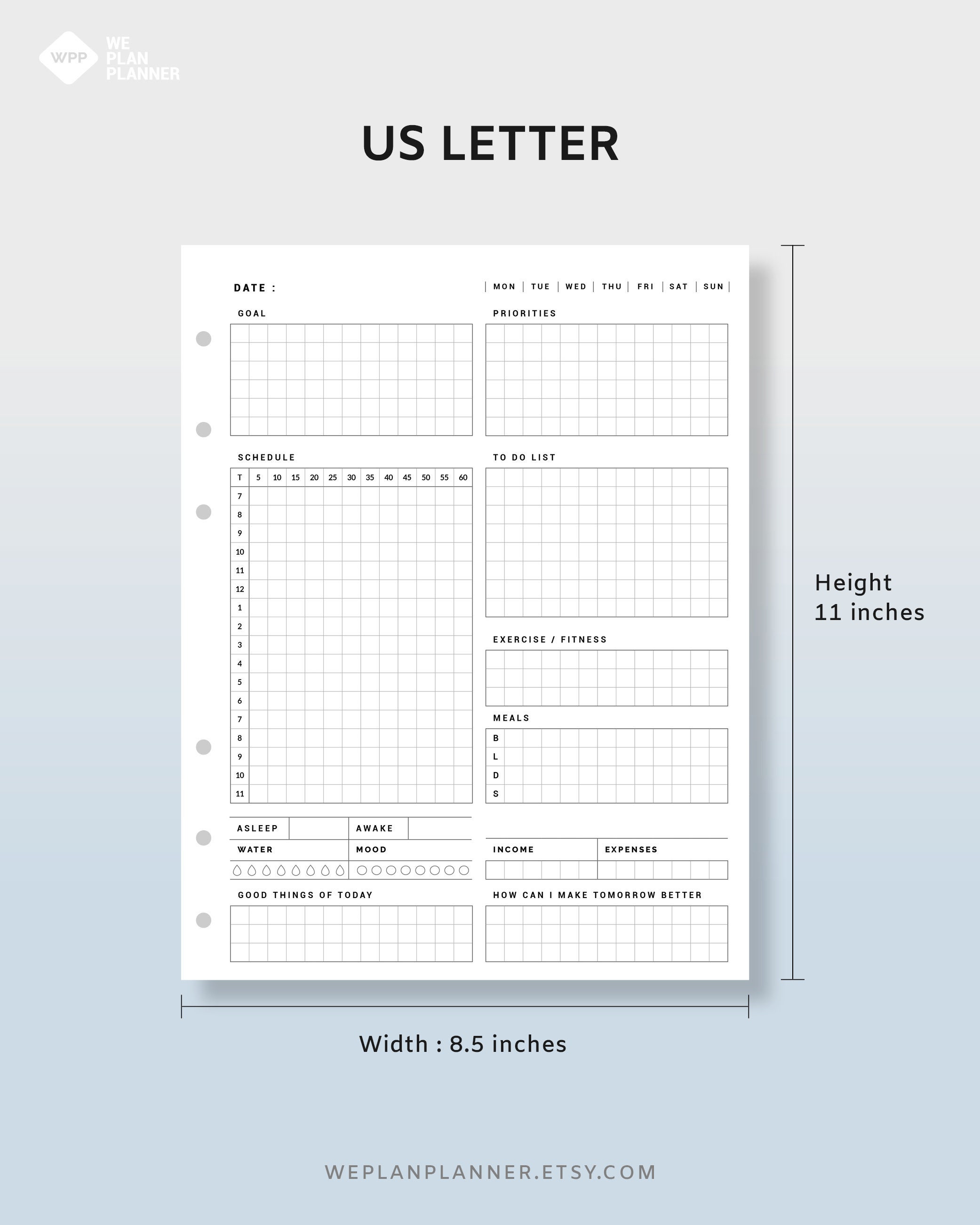 Daily Plan Grid Printable Grid Daily Task Planner timetable Minimalist - Etsy