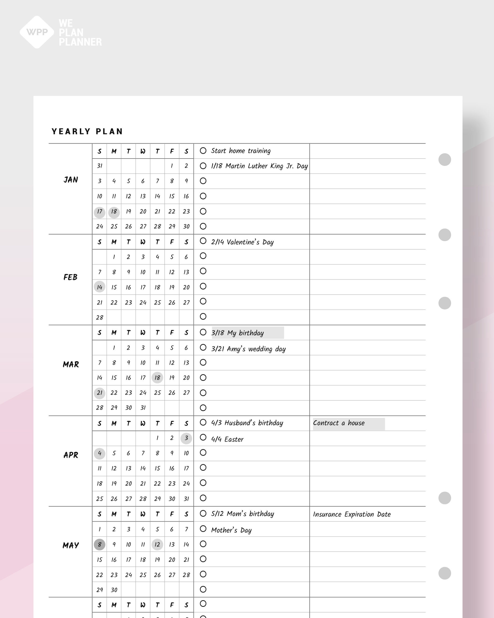 Year at a Glance Printable Undated Yearly Planner Printable Goal ...