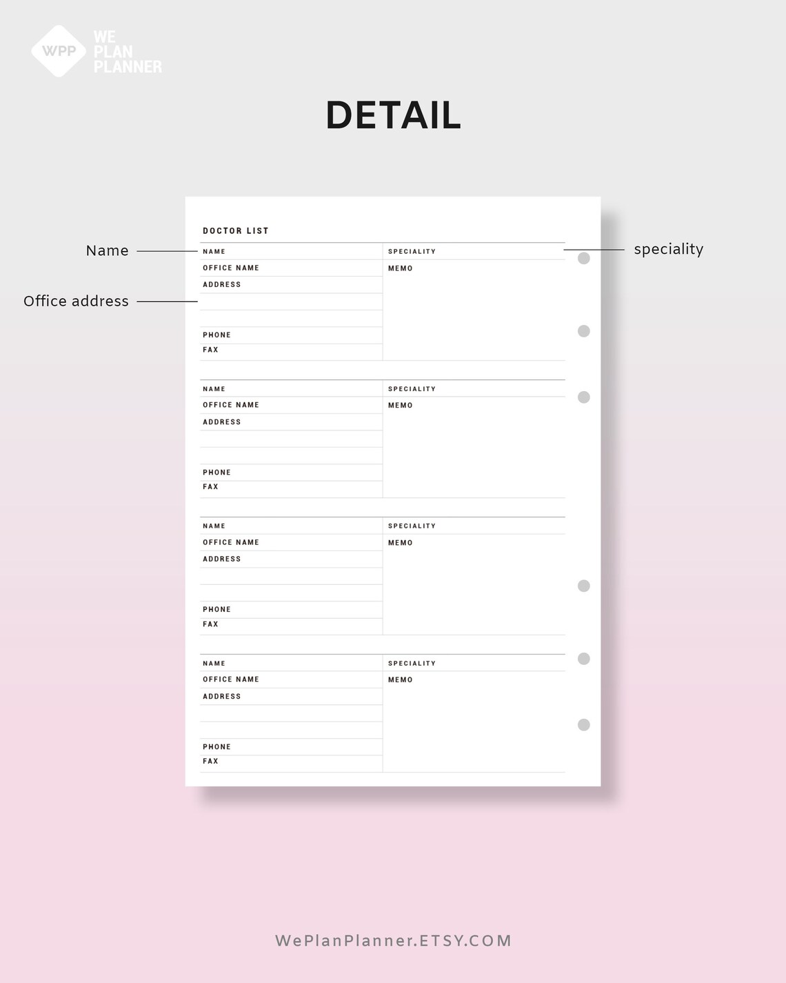 Doctor Contacts List Address Book Inserts Printable Planner Fillable ...