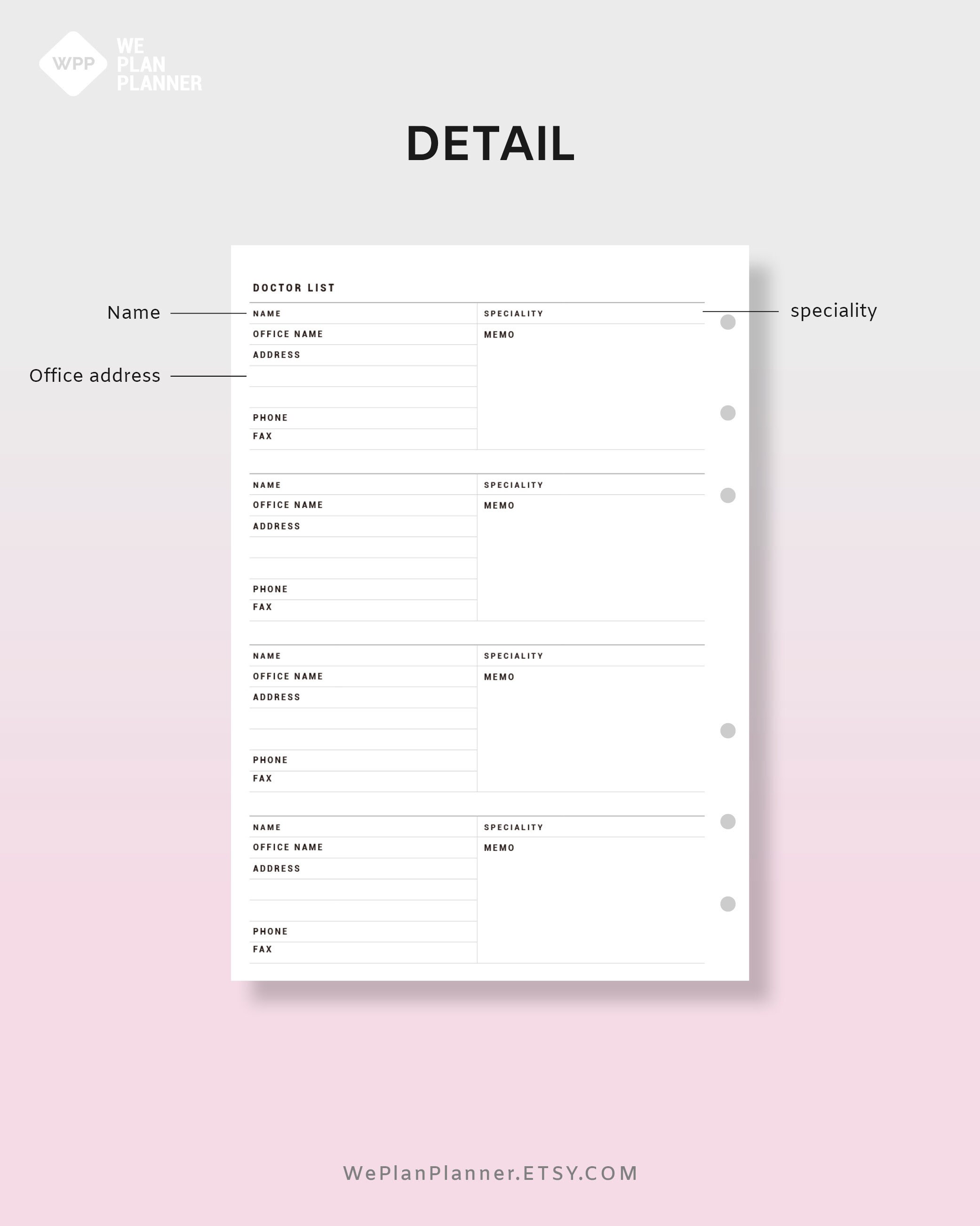 Doctor Contacts List Address Book Inserts Printable Planner Fillable ...