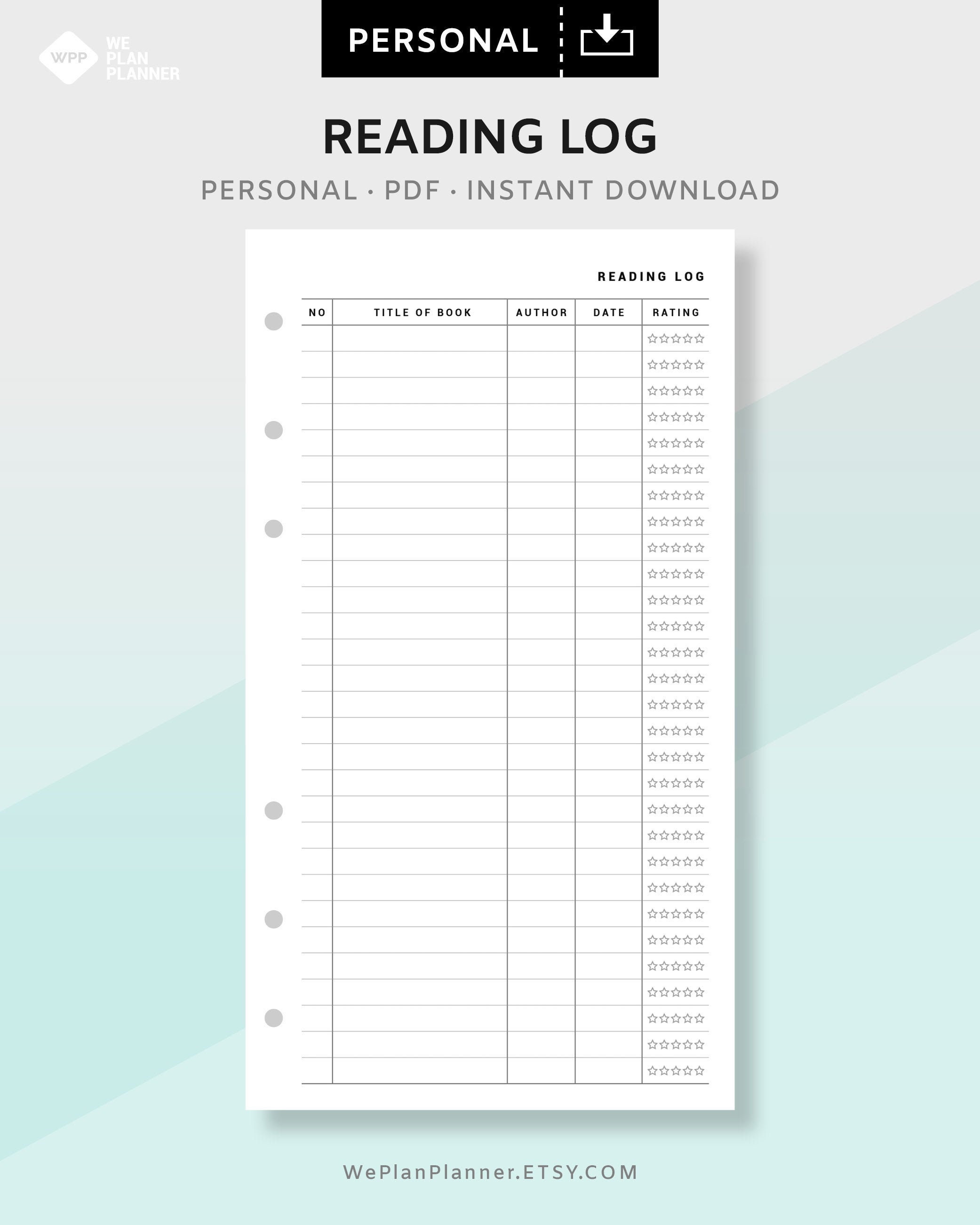 Printable Simple Book Reading Log Planner Inserts Template for Adults ...