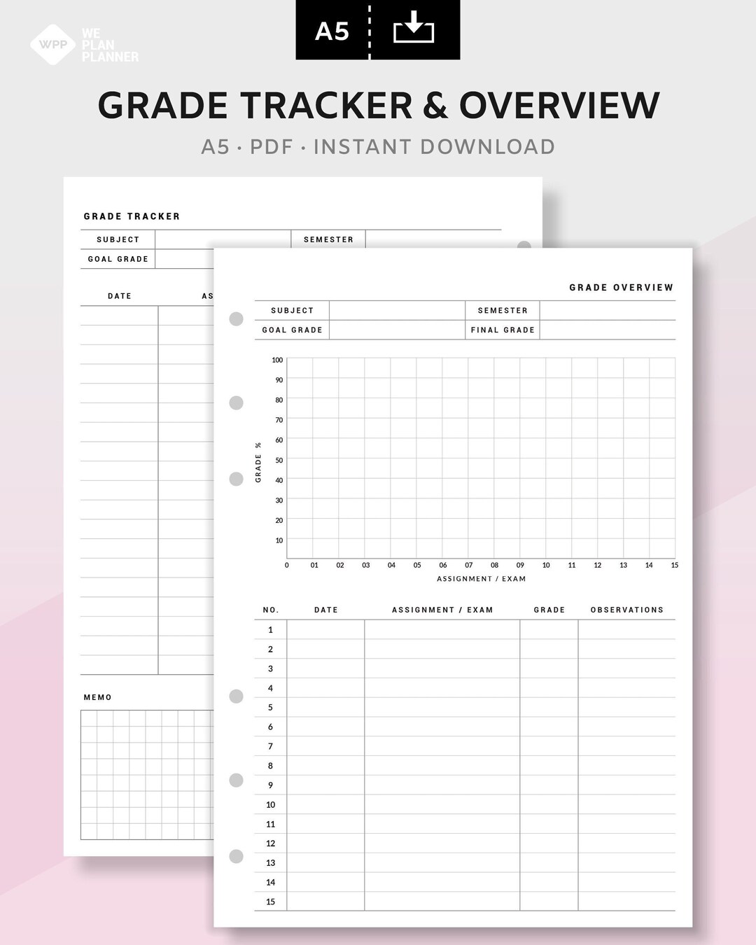 Grade Tracker Grade Overview College Student Planner Study Planner ...