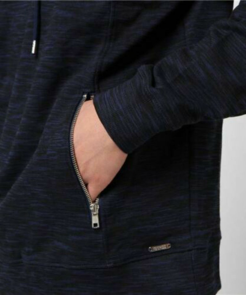 Bnwot Guess Space Dye Finch Moto Hoodie Parka Sweater Top Melange Blue Super Fab