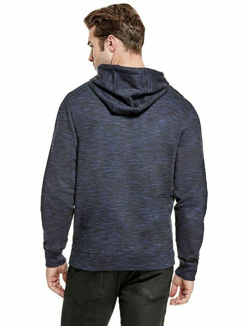 Bnwot Guess Space Dye Finch Moto Hoodie Parka Sweater Top Melange Blue Super Fab