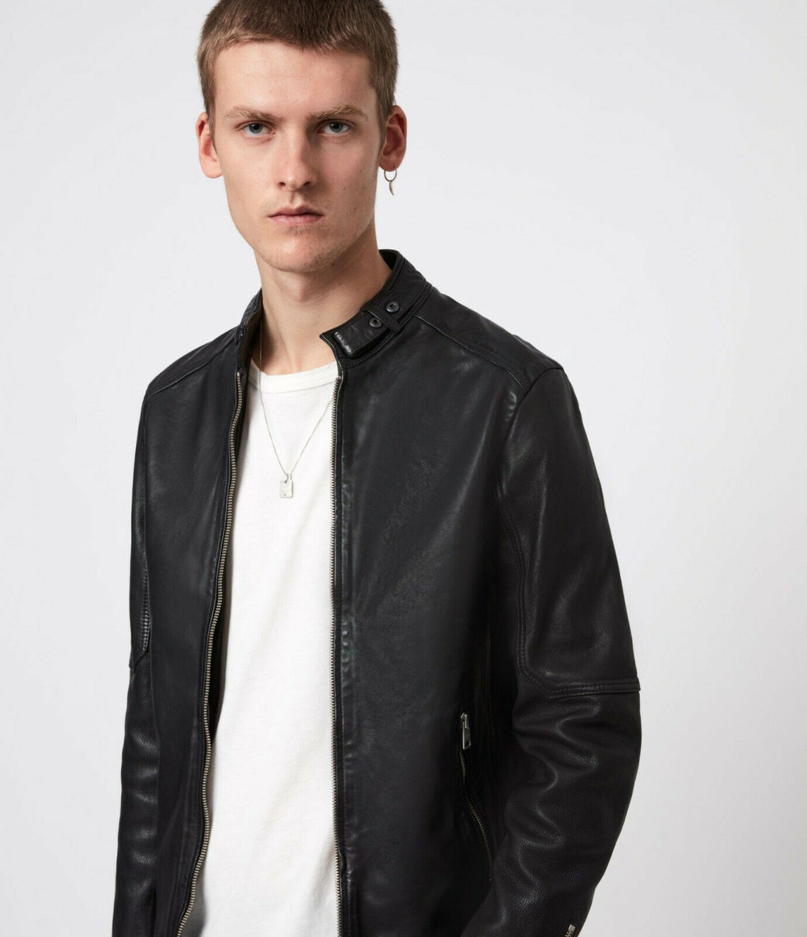 BNWT All Saints Black Cora Leather Biker Jacket Size Large L Etsy