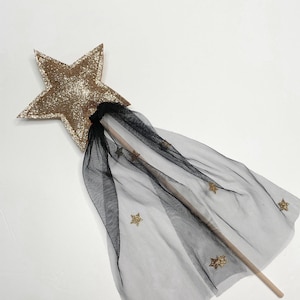 Child&#39;s Tulle Star Pretend Play Wand - Black