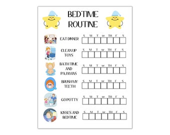 Kids Bedtime Routine Chart, Kids Bedtime Checklist, Children Evening Routine Printable, Chore Chart For Kids, PDF, Responsibility Chart