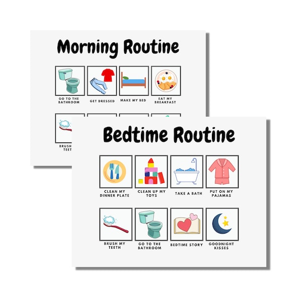 Morning Routine Chart, Bedtime Routine, Visual Schedule, Printable, Chore Chart, Bedtime Checklist, PDF