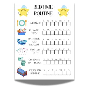 Kids Bedtime Routine Chart, Kids Bedtime Checklist, Evening Routine Printable, Chore Chart For Kids With Pictures, Responsibility Chart