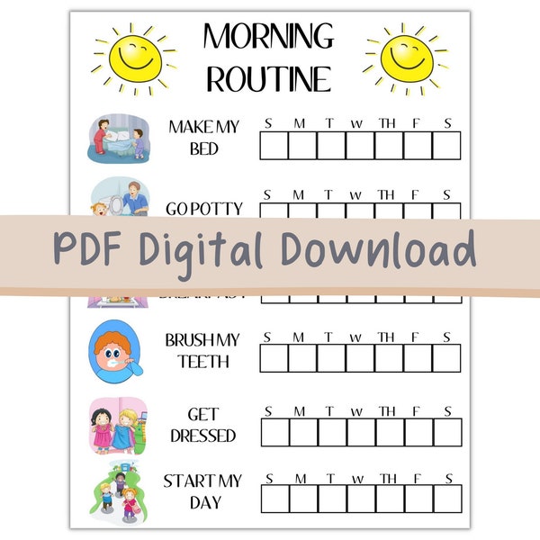 Good Morning Chore List, Children's Job Poster, Daily Task List, Morning Checklist, Printable Daily Routine, Kids Daily Responsibility Chart