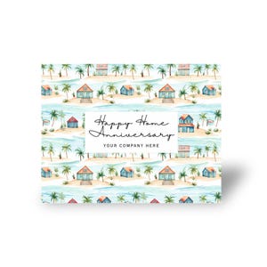 50 Beach Happy Home Anniversary Postcards – Prezenty dla klientów agentów nieruchomości, Marketing nieruchomości, Mailingi rocznicowe domów, Wyrazy uznania dla klientów