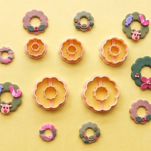 Christmas Wreath Polymer Clay Cutter Set | Xmas Snowflake Trees Cookie Candy cutters | Mini Maxi