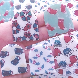 Feuille de transfert d'image en argile polymère Noël Noël | Couronne de fleurs Chaussettes Mugs Feuilles de houx Bonnet en laine Bonnet en laine | Outils d'argile uniques