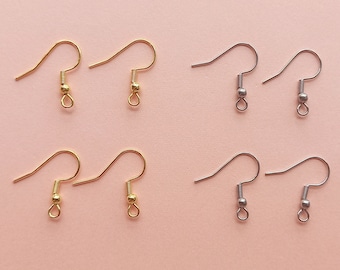 Hypoallergenic Stainless Steel Hook Earring Findings | High Quality Never Fade | Silver Gold Colour | 10, 20 pcs