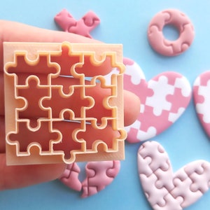 Tampon de texture et cutter pour puzzle | emporte-pièces uniques | Outils d'argile | XO Puzzle Lèvres Ours Lettre Amour