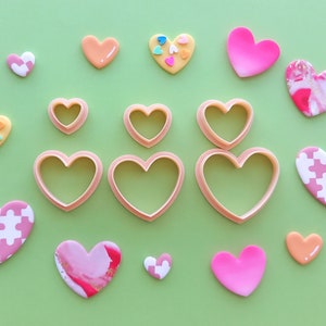 Lot de 6 emporte-pièces coeur Saint-Valentin | emporte-pièces uniques | Outils d'argile | XO Puzzle Lèvres Ours Lettre Amour