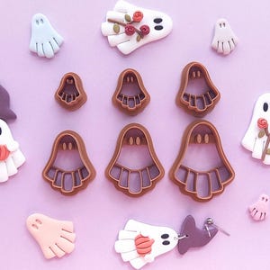 Ensemble d'emporte-pièces en pâte polymère Ghost sur le thème d'Halloween | Outils d'argile | emporte-pièces personnalisés | Maxi Mini chauves-souris sorcières crâne citrouille