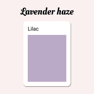 May include: A color swatch card with the name "Lilac" and a solid lilac colored square.