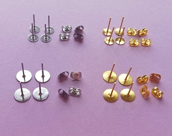 Earring Posts and backs Australia | Stud Posts | Silver and gold Colour | 6, 8mm | 50, 100 pairs