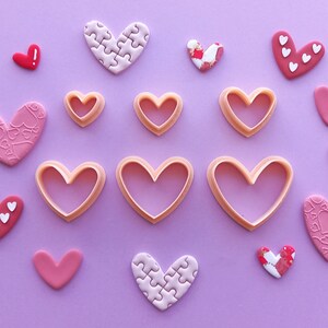 Lot de 6 emporte-pièces coeur Saint-Valentin | emporte-pièces uniques | Outils d'argile | XO Puzzle Lèvres Ours Lettre Amour